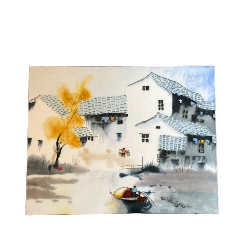 Asian Landscape Painting on Ceramic Wall Tile